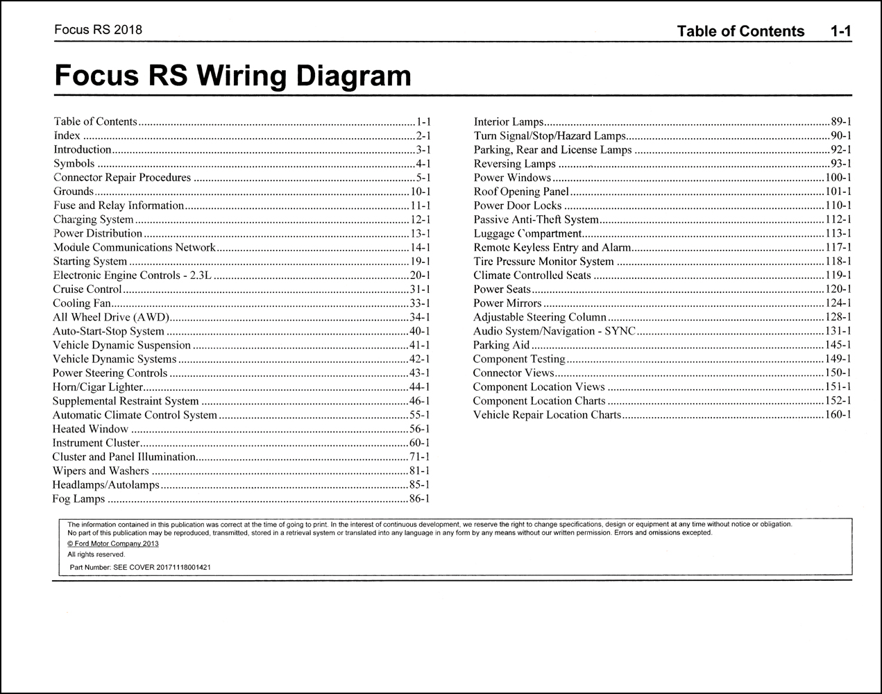 2018 Ford Focus RS Wiring Diagram Manual Original